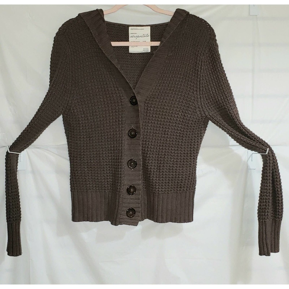AEROPOSTALE Limited Edition Ramie Blend Cable Knit Hooded Cardigan Sweater XL